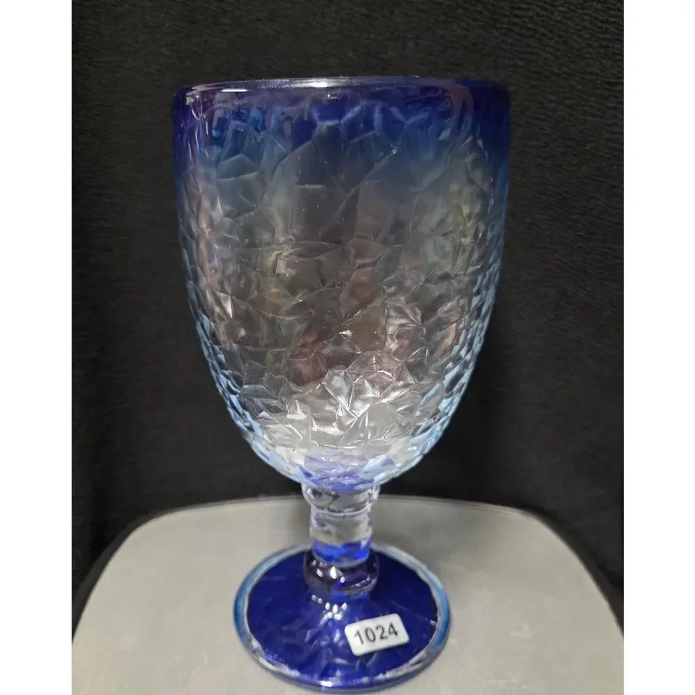Libbey Chivalry Blue Rim Water Goblet Dusky Ombre Glass Vintage 7.5